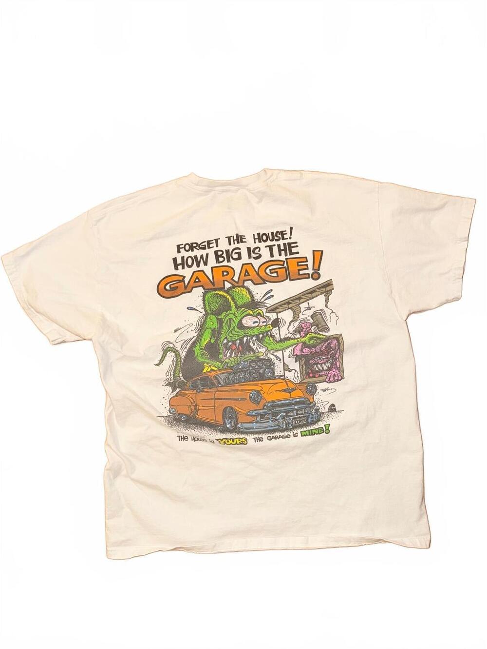 Vintage Rat Fink Forget The House Garage T-Shirt White Big Daddy Roth XL Y2K